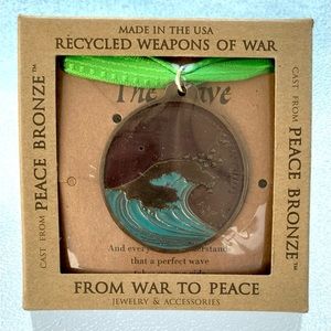Bronze Ocean Wave Ornament with Ribbon ~ Bronze Sky/Blue Wave